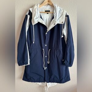 J.Crew Windbreaker Jacket Hooded Water Resistant Tie Waist Women’s M Nautical